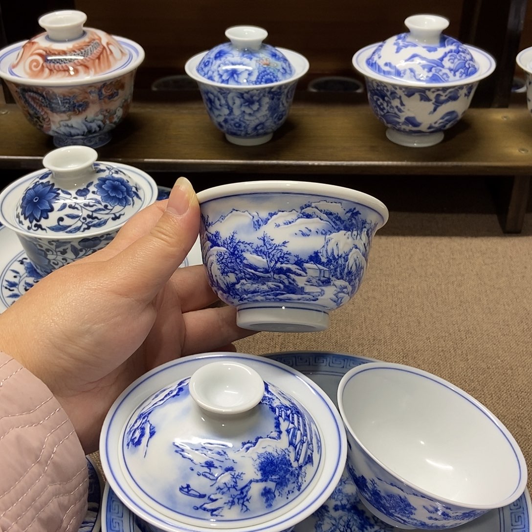 青花雪景茶具四件套