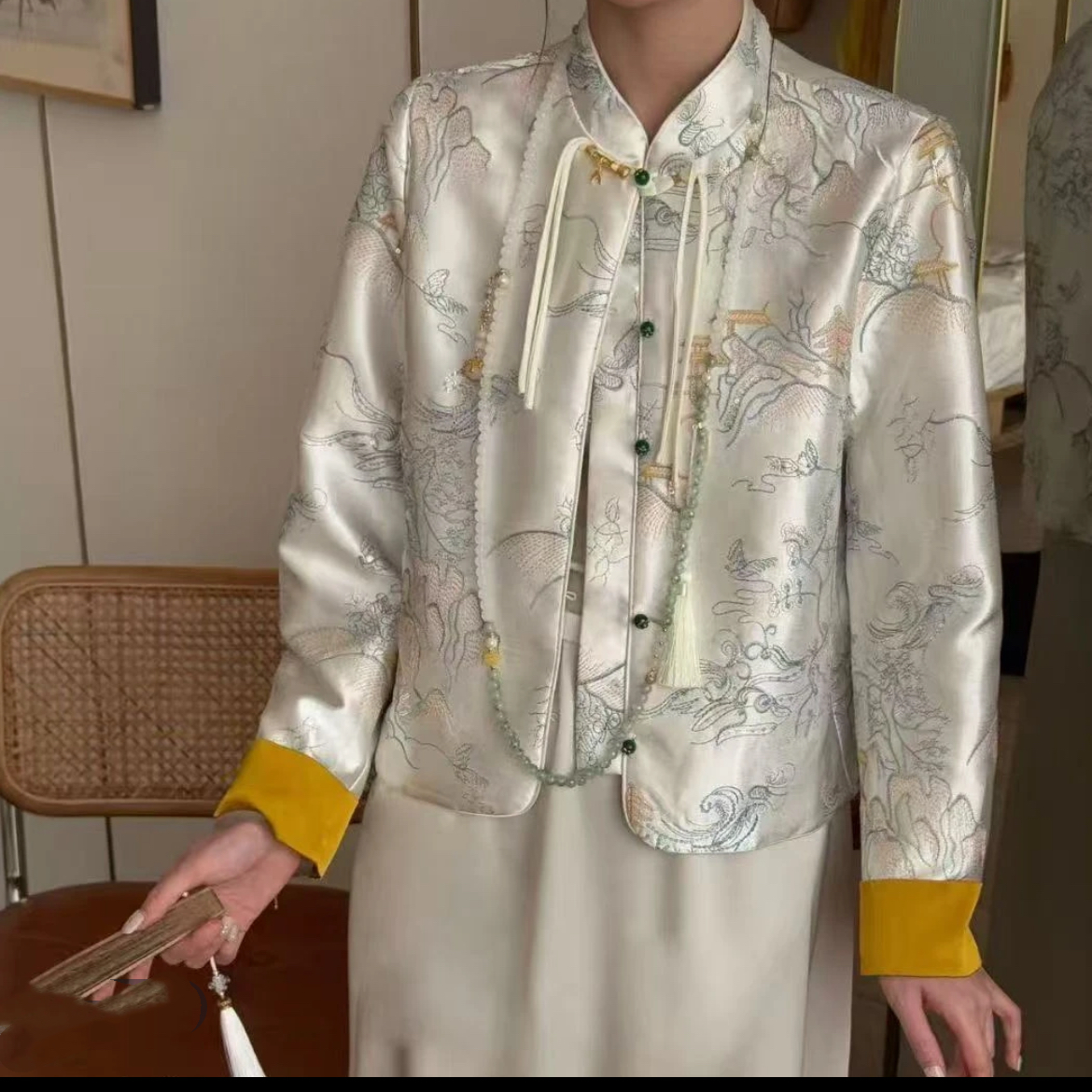 2025年款新中式高级感缎面立领提花刺绣短款外套款轻奢复古上衣
