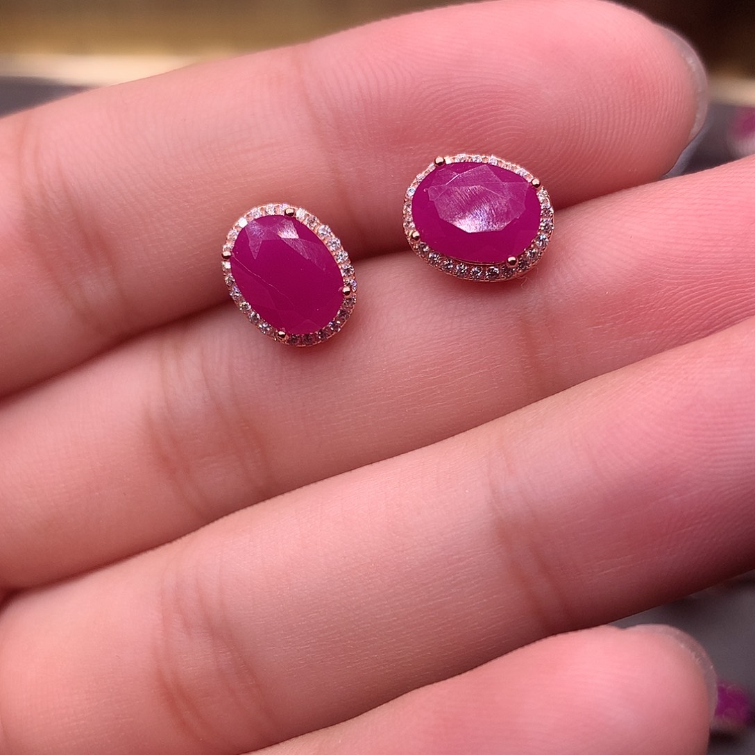 红宝石耳饰银S925镶嵌