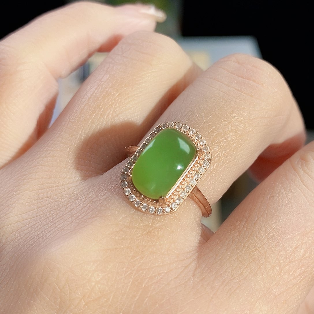 和田玉（碧玉）戒指银S925镶嵌