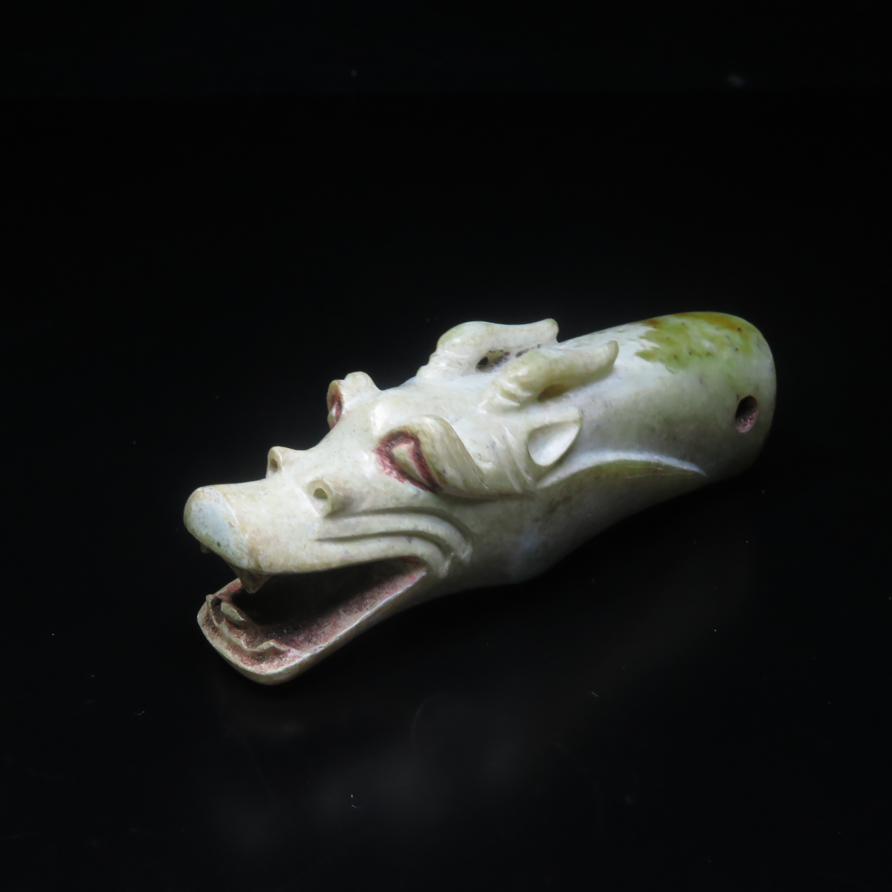 清代玉龙首把件/MZ618695/和田玉/民族文物