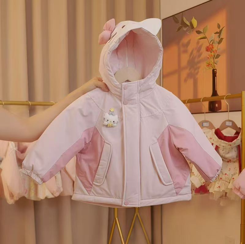 女童秋冬季装冲锋衣棉服外套2025新款儿童洋气中小童连帽休闲上衣