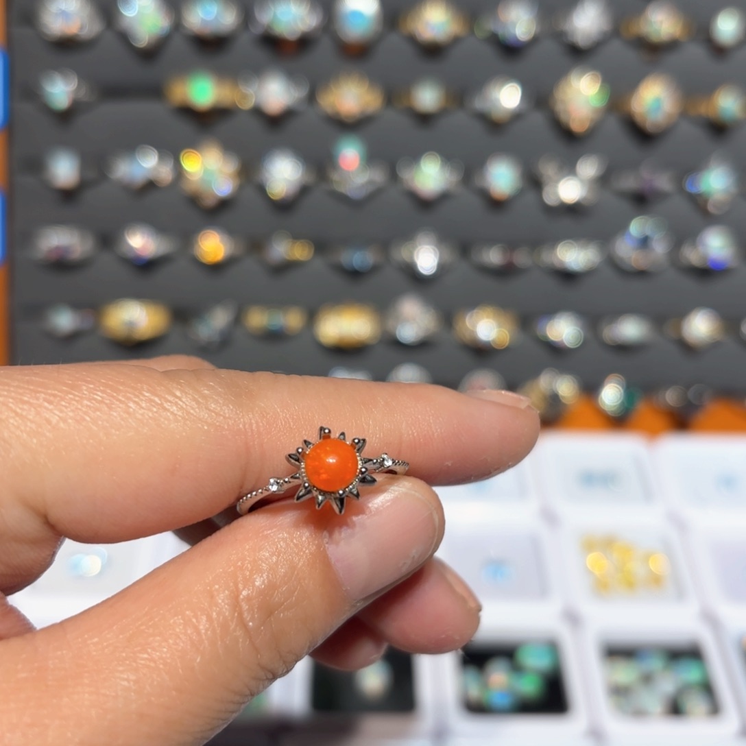 欧泊戒指银S925镶嵌欧泊戒指