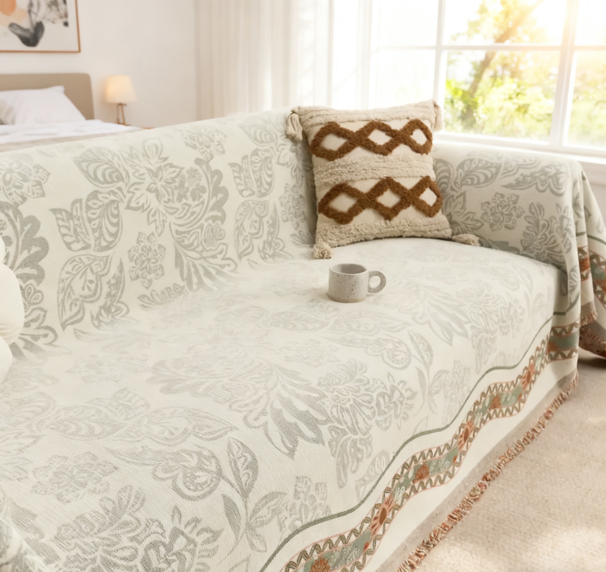 【繁华】 时尚简约流苏款双面四季通用沙发巾