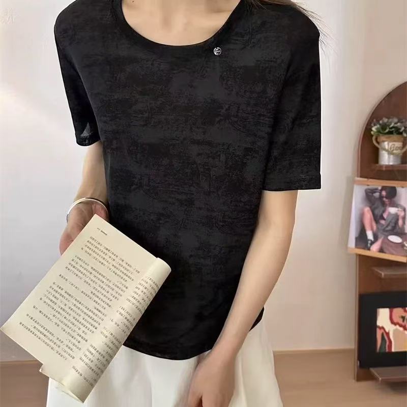 【锦衣服饰】5256韩系涂鸦晕染印花圆领短袖T