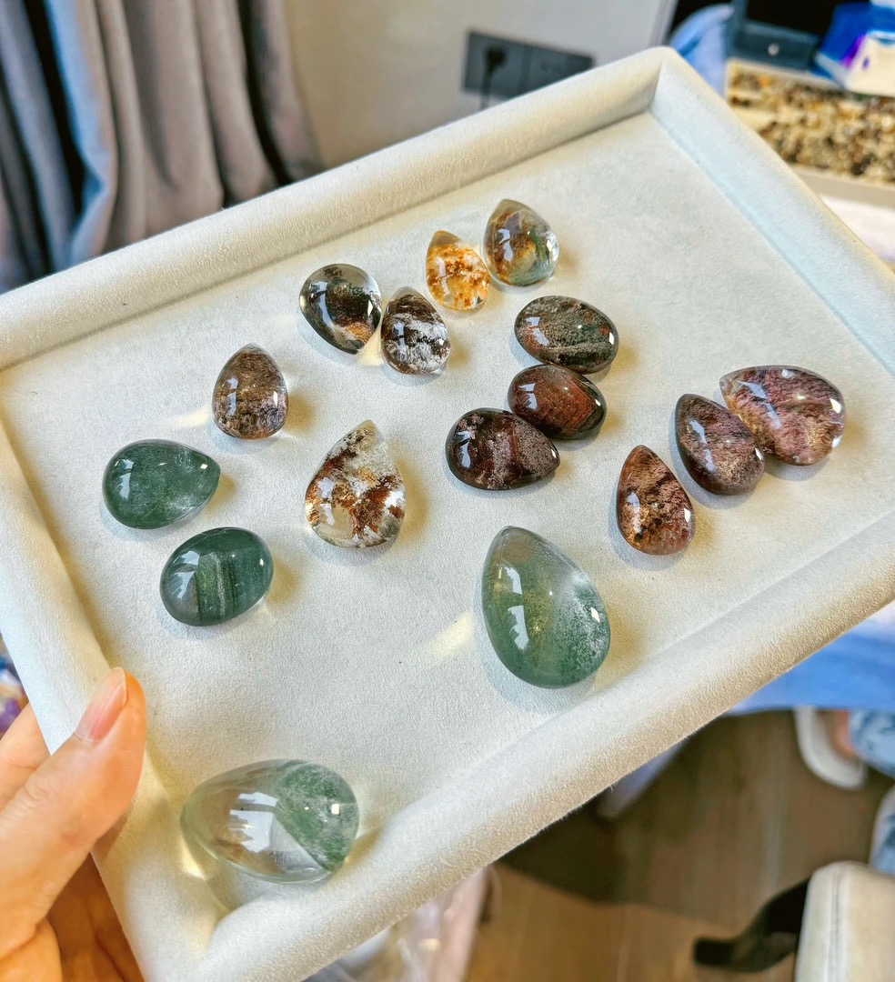 II纯天然巴西四季幽灵水滴蛋面异形水晶DIY设计款水晶直播