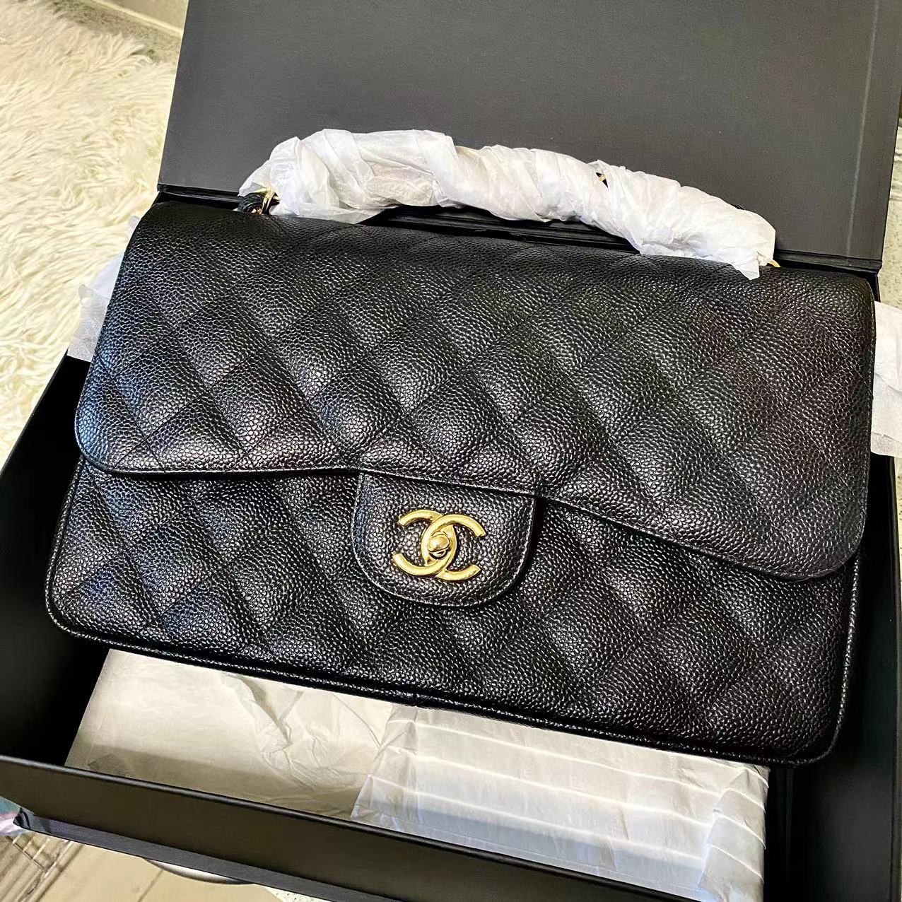 99新 Chanel/香奈儿 322黑金荔枝jumbo包/成色以直播间为准