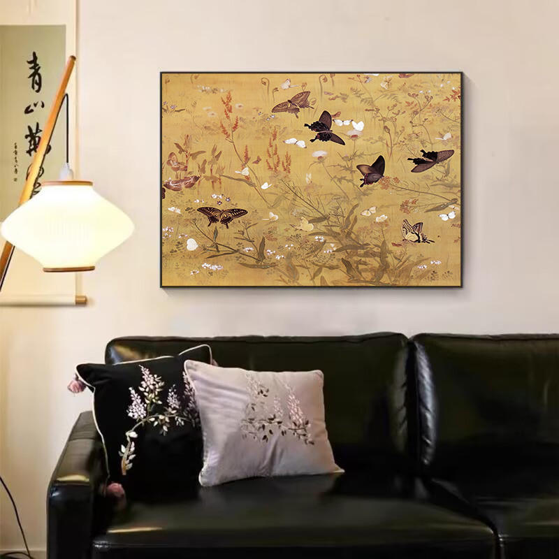 Y43《百蝶图》法式中古风客厅装饰画新中式国风餐厅画沙发背景挂画