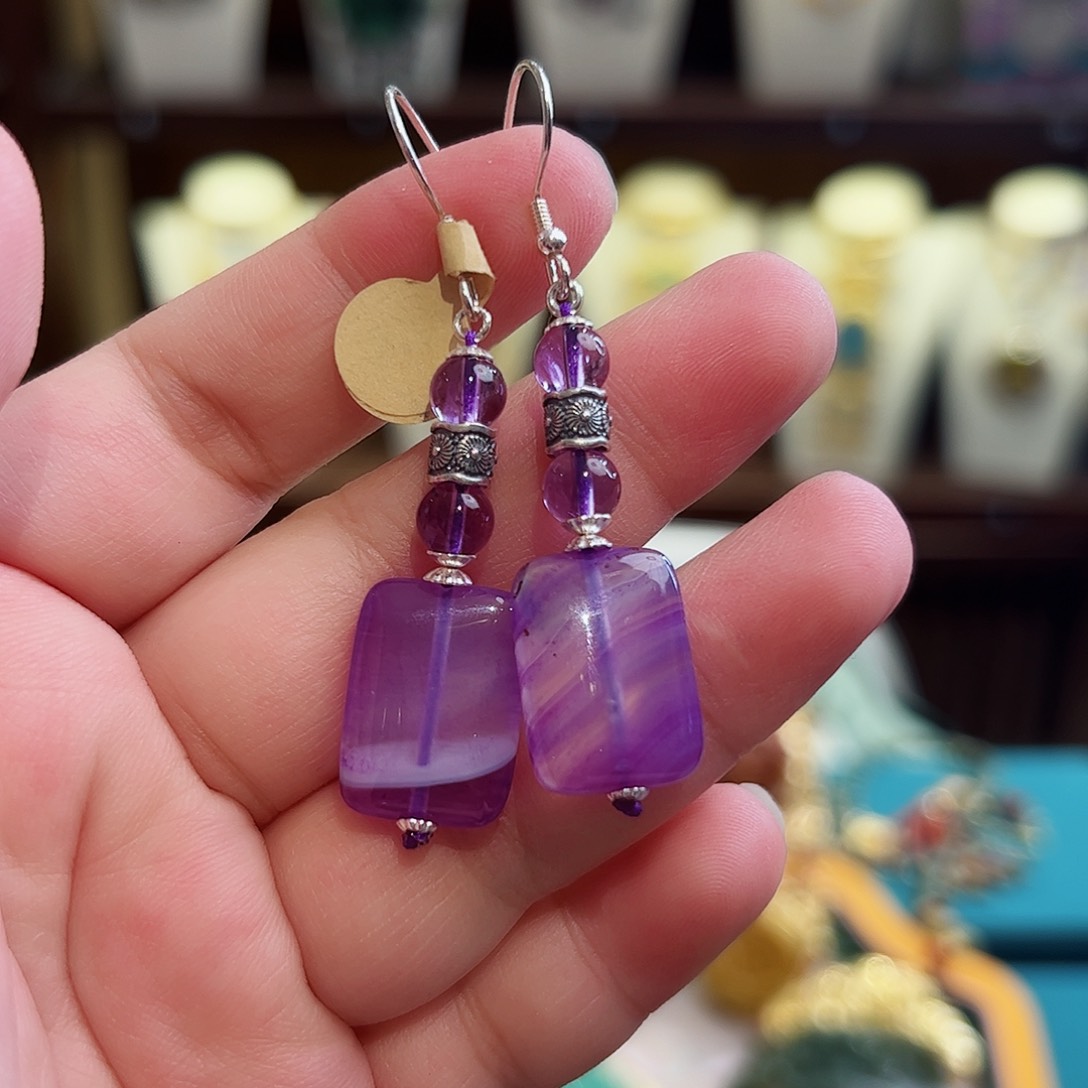 玛瑙/玉髓耳环未镶嵌古风