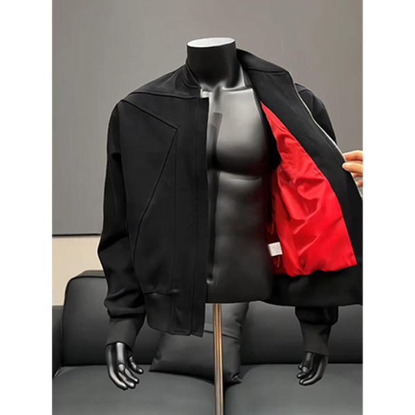 黑色红内飞行夹克男秋季解构裁剪倒三角短款外套美式硬汉风棒球服