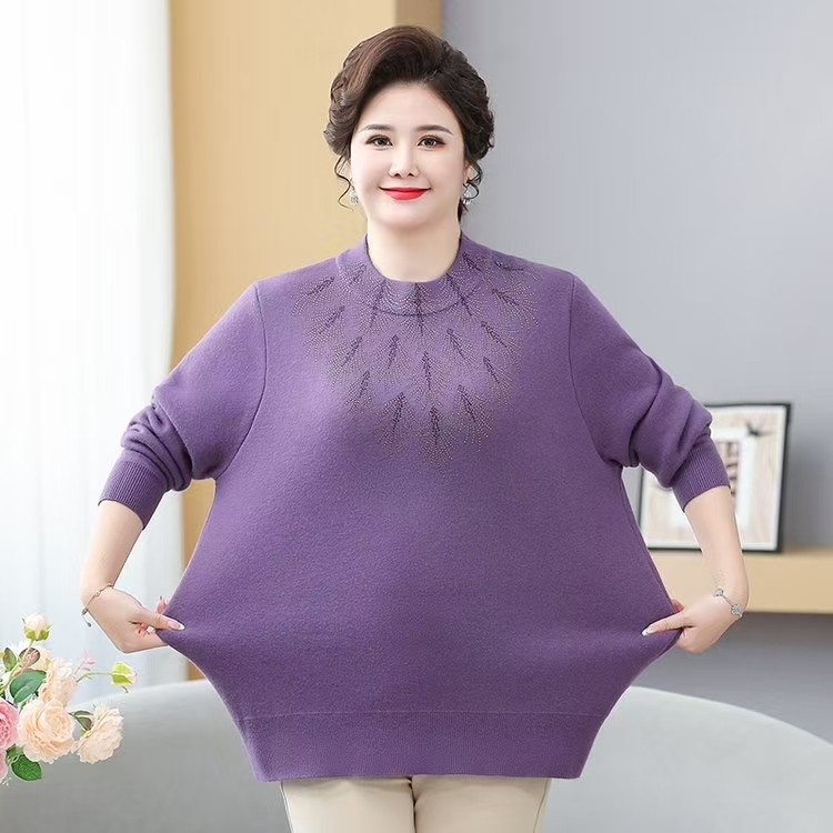 毛衫常规款厚款圆领中老年女装女装半高领宽松型加厚妈妈装大码