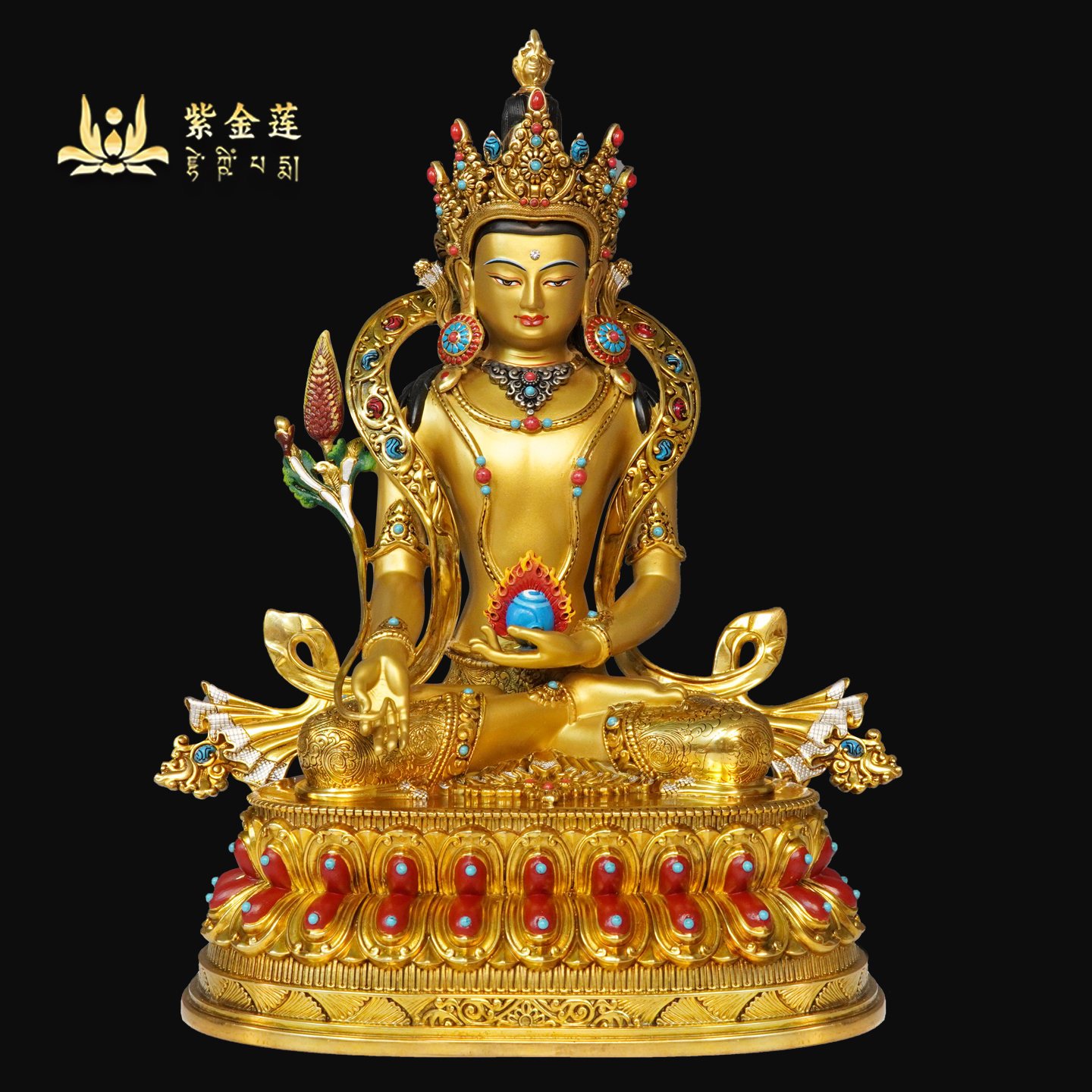紫金莲尼泊尔西藏工艺地藏王半彩真金色纯铜手工錾刻