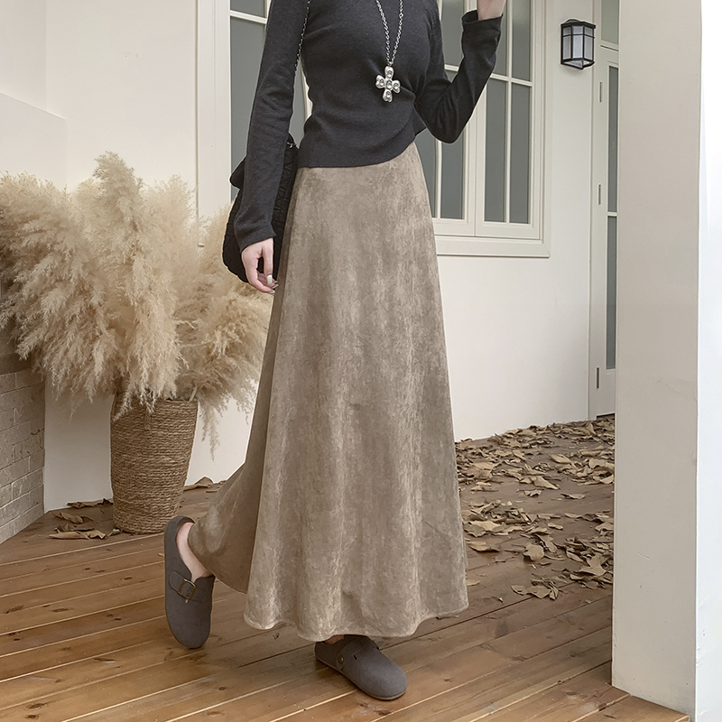 2025新款美拉德暖棕咖色高腰长款A字大摆伞裙女春秋半身裙显瘦