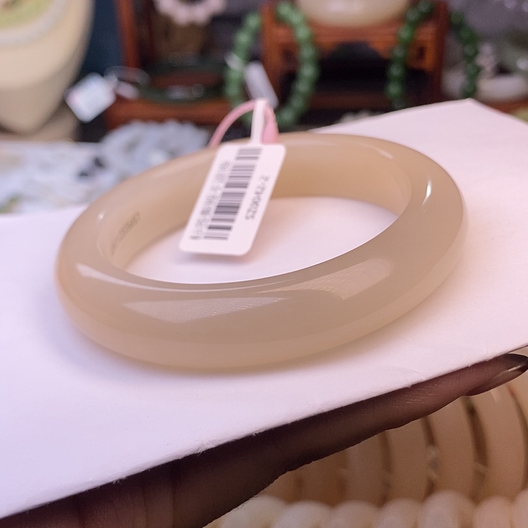 和田玉老矿料浓藕粉红粉脂膏手镯56.6毕业级未镶嵌