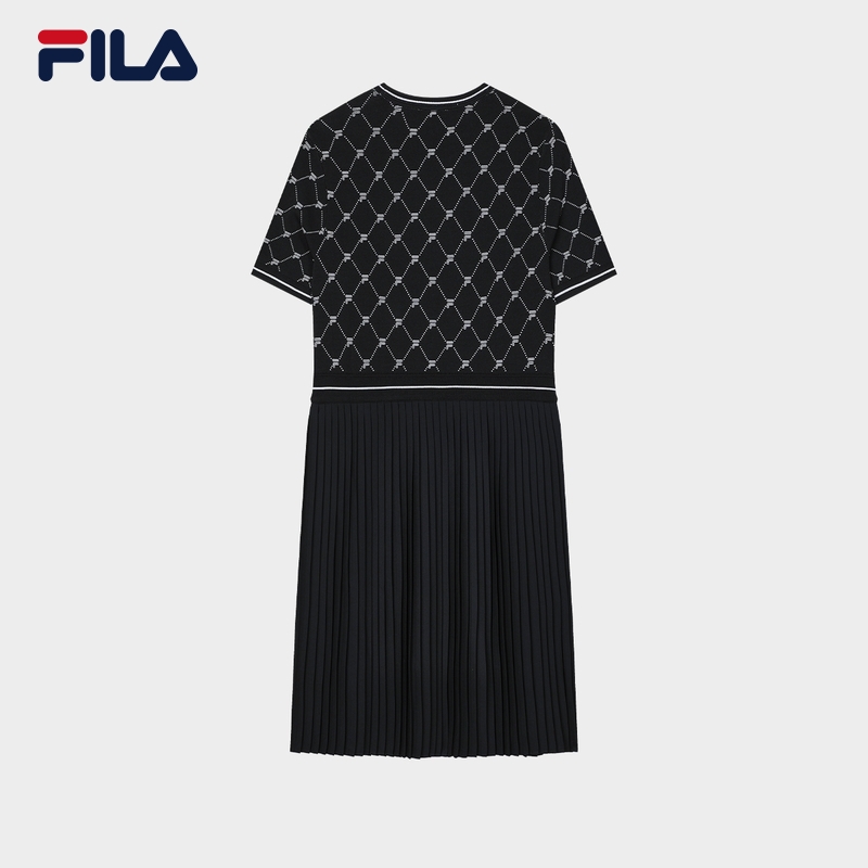 Fila/斐乐休闲针织连衣裙夏新款满印拼接通勤老花女裙F51W431301