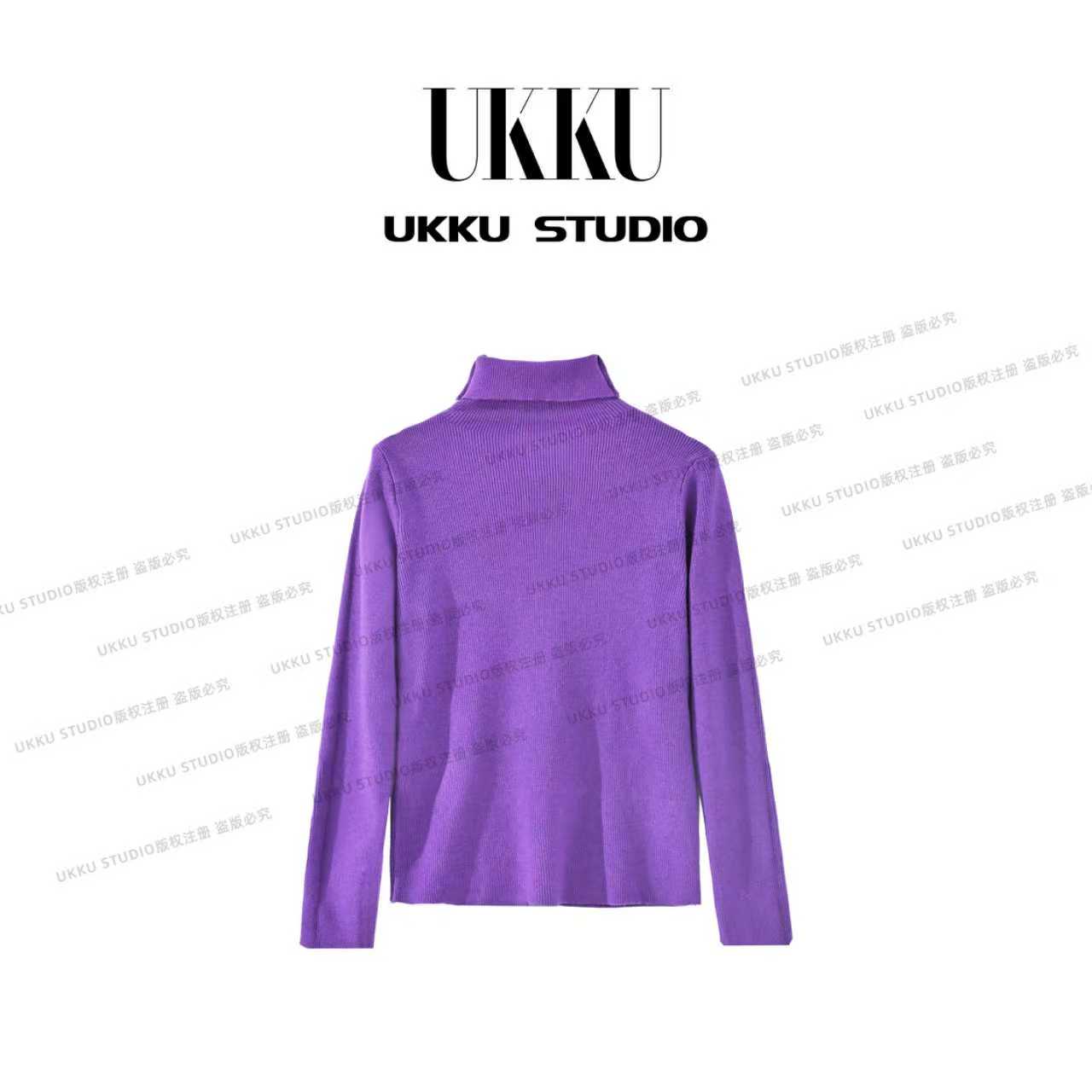 大美【UKKUSTUDIO】秋冬套头紫色高领百搭长袖打底毛衣211443