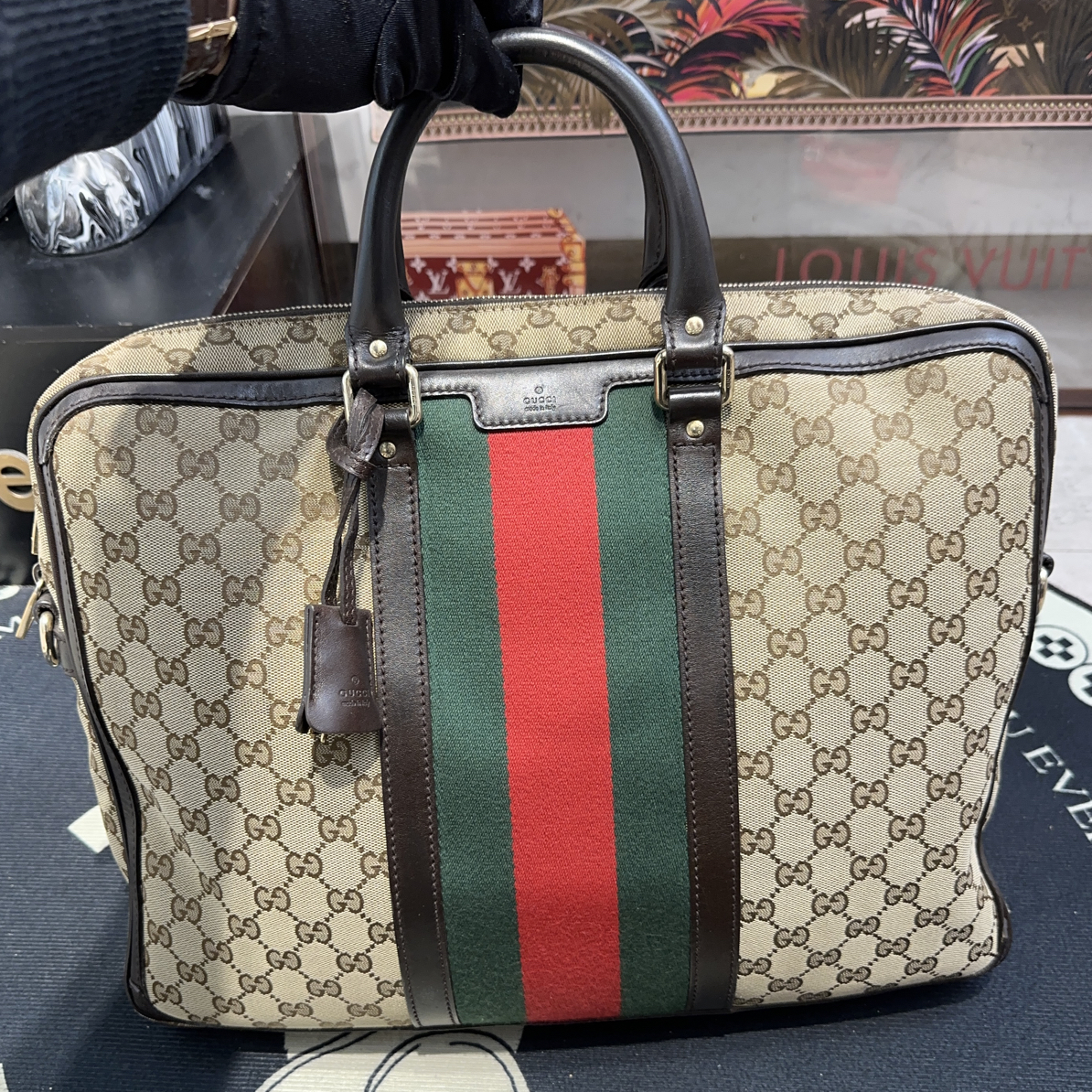 90新 GUCCI/古驰 老花帆布经典 无肩带