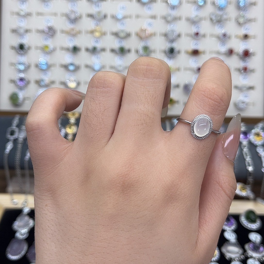 岫玉银S925镶嵌戒指