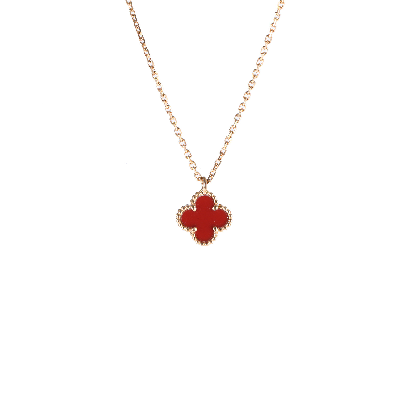 99新 梵克雅宝 -288【小花Han】小号单花项链新扣18K玫瑰金红玉髓  