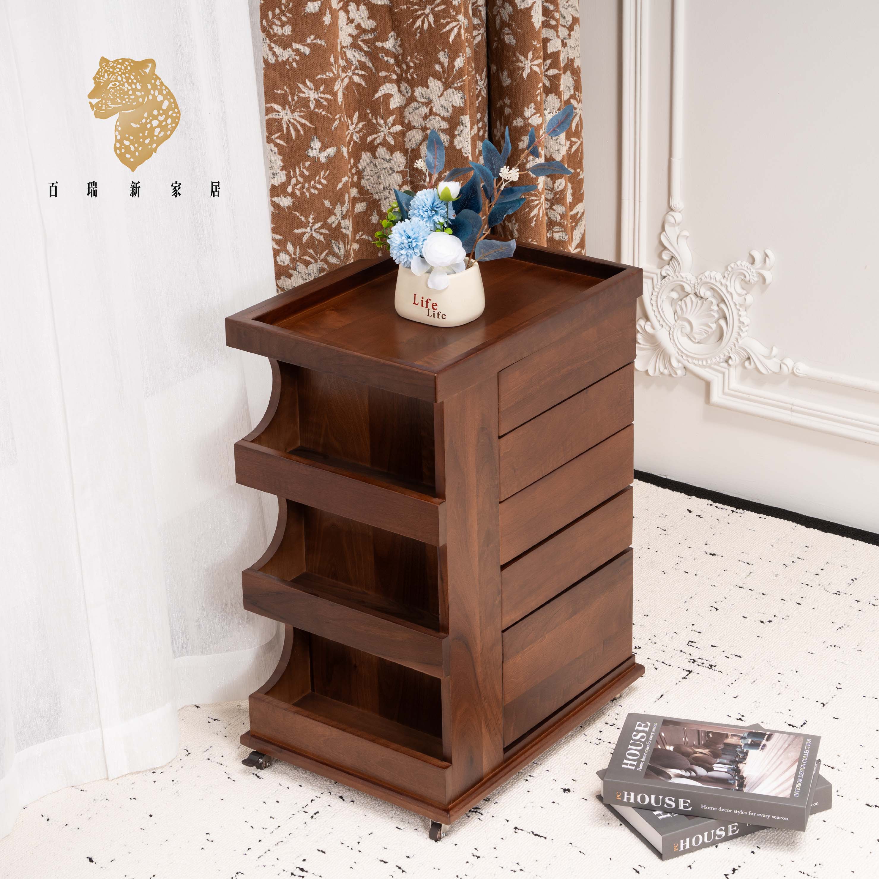 百瑞新美式复古可移动收纳柜牙科柜客厅旋转小推车边柜-BRX2385
