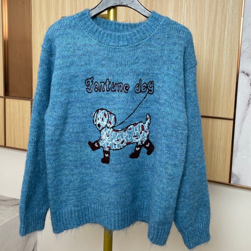 【SZ】大码女装秋冬克莱因蓝小狗刺绣毛衣宽松提花针织衫