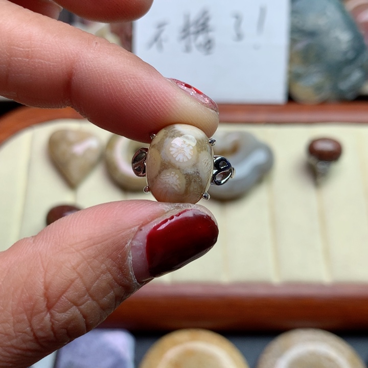 硅化珊瑚（珊瑚玉）颈饰足银镀金镶嵌