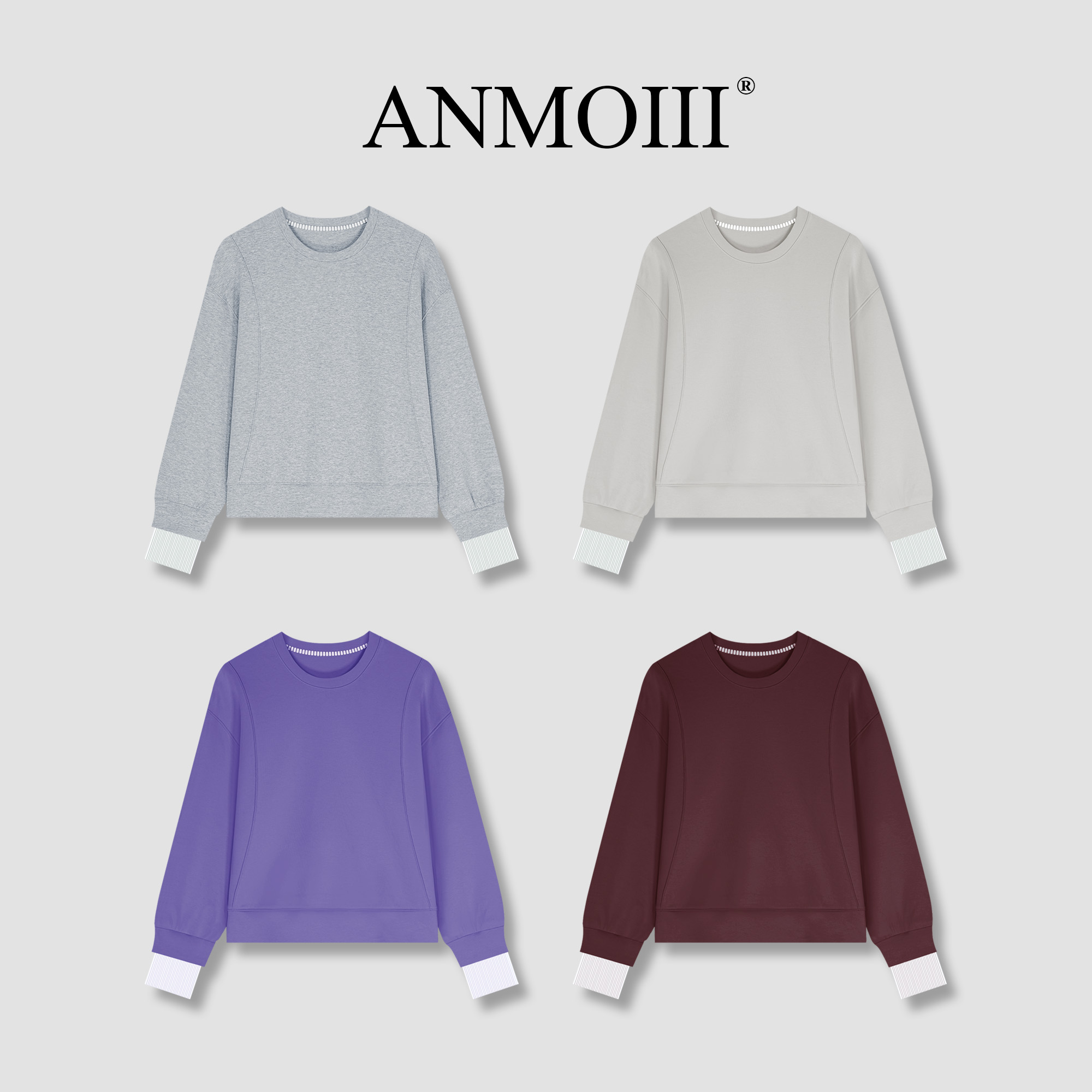ANMOIII【双十一 宠粉专属】秋季圆领拼接卫衣时尚针织上衣休闲风