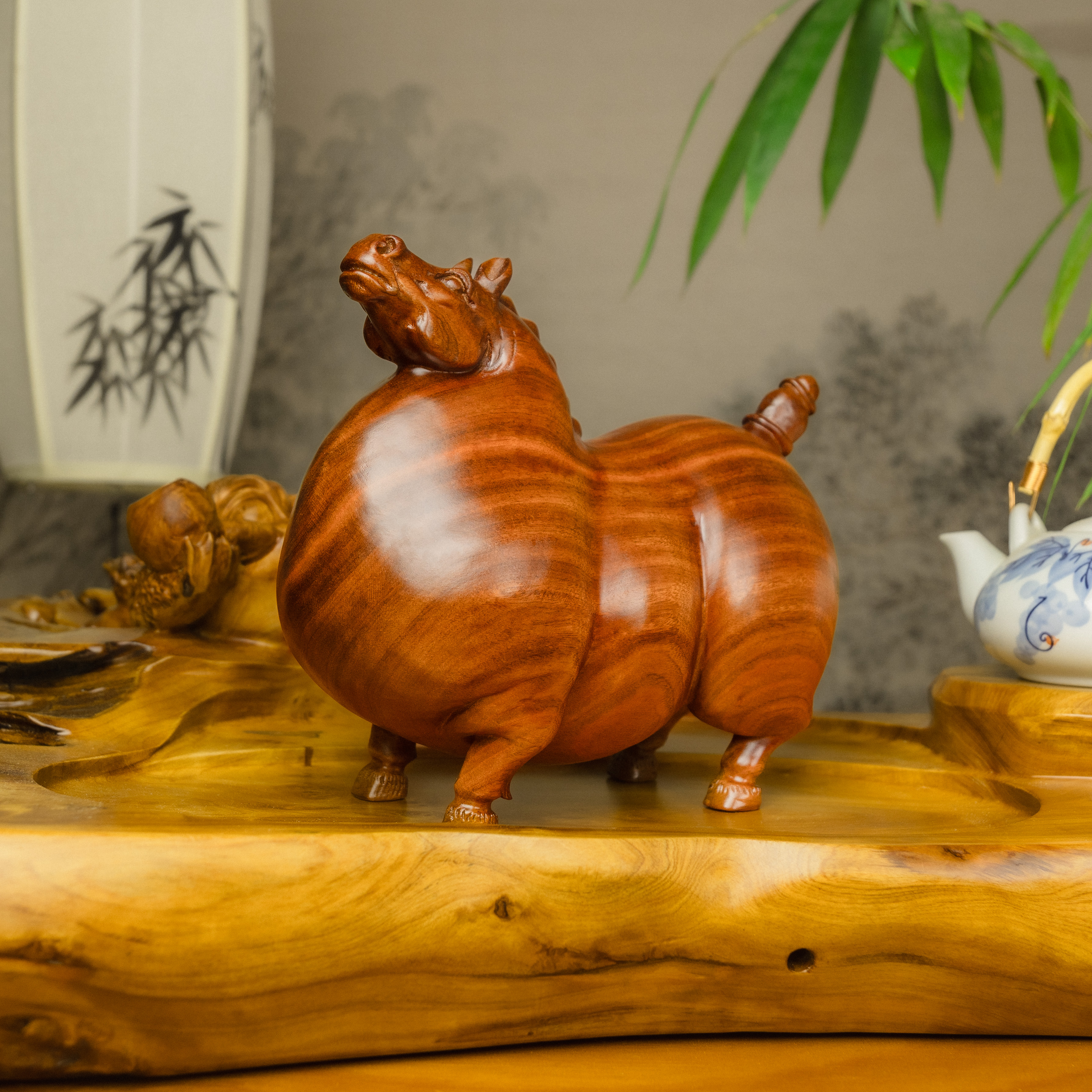 森活林 香樟唐马 创意实木摆件桌面摆件