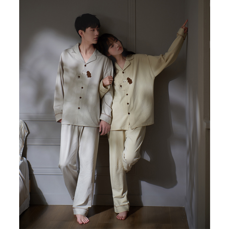 思莉太太【开启快乐】情侣睡衣女春秋季2025新款男士纯棉可爱家居服