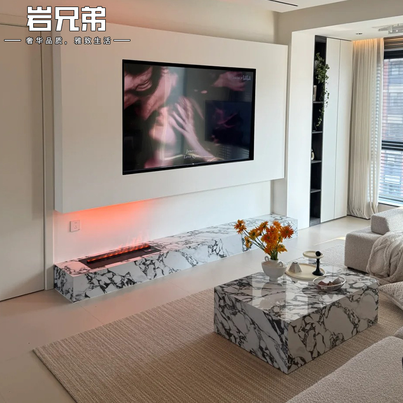 2025新款岩板电视柜落地小户型客厅家用宝格丽地柜带壁炉岩板地台