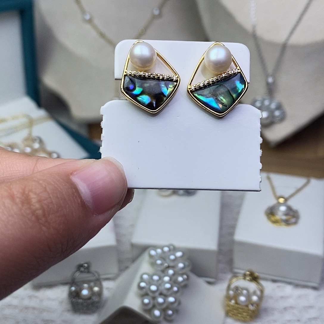 淡水珍珠耳饰银S925镶嵌