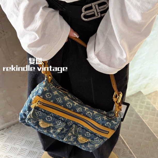 95新 LouisVuitton/路易威登 复燃精选/丹宁baggy小号单肩包