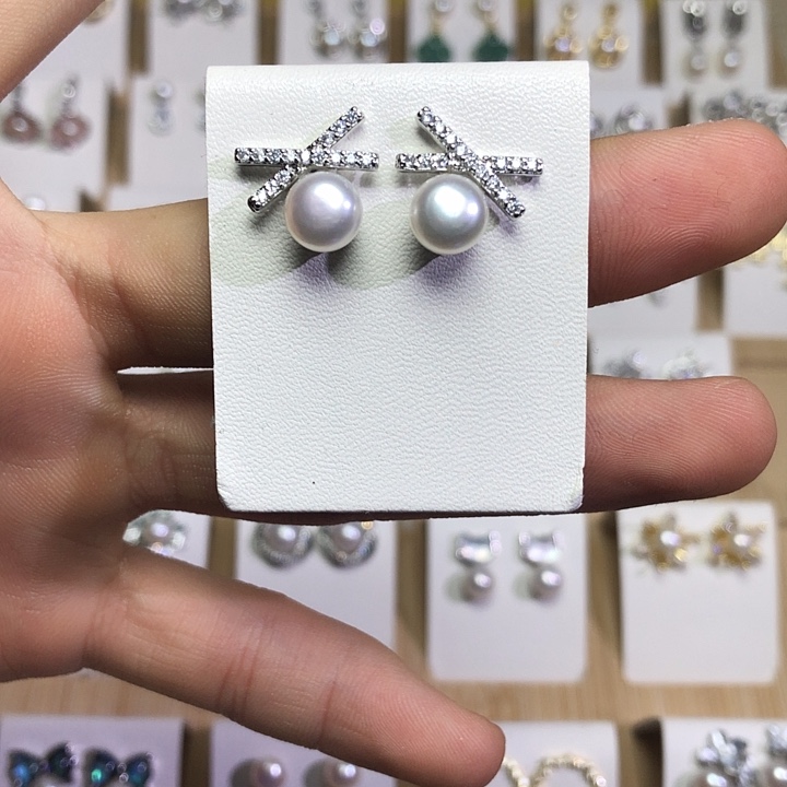 淡水珍珠耳饰银S925镶嵌