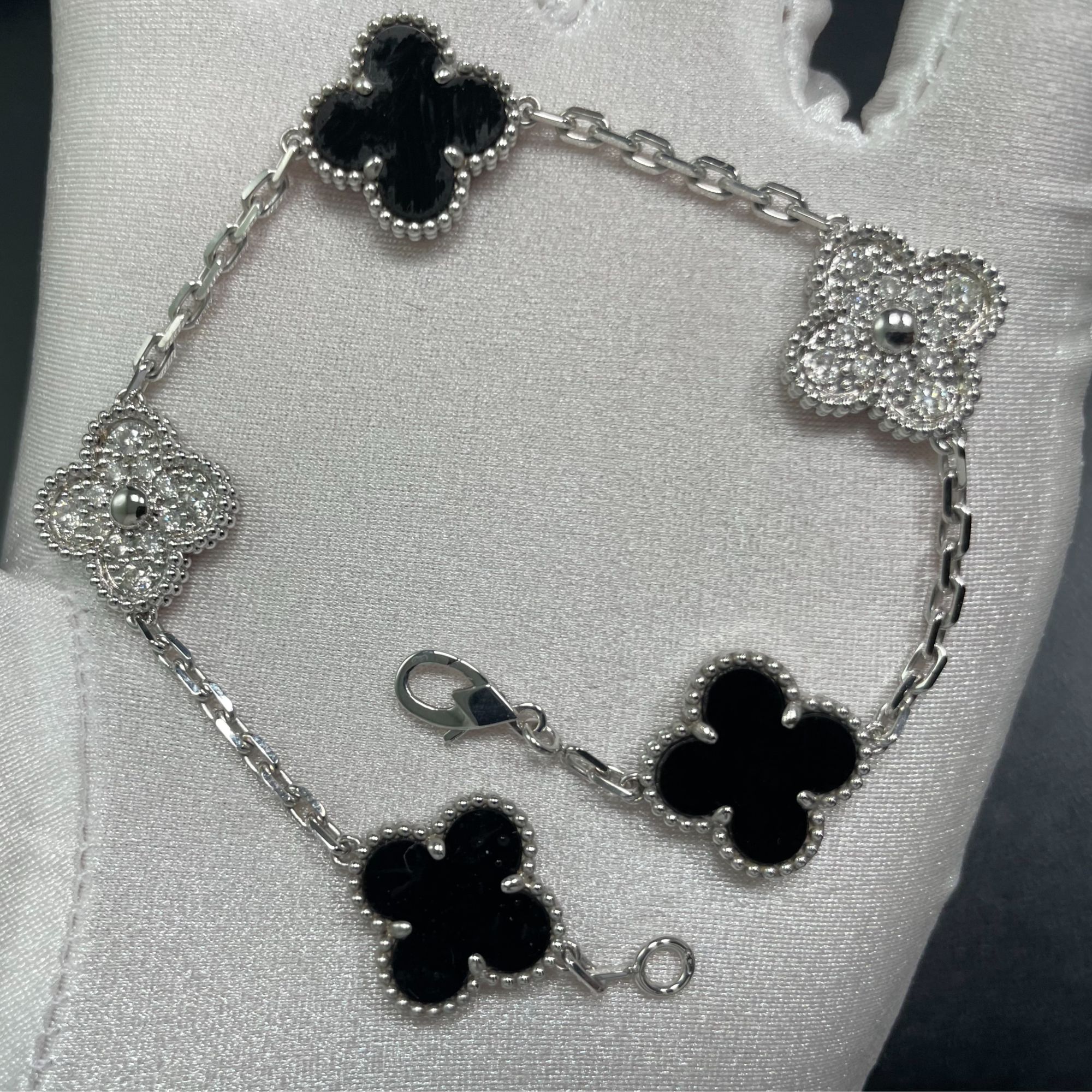 （双12）18k金五花黑玛瑙3+2熊猫黑白手链   多样性发一件