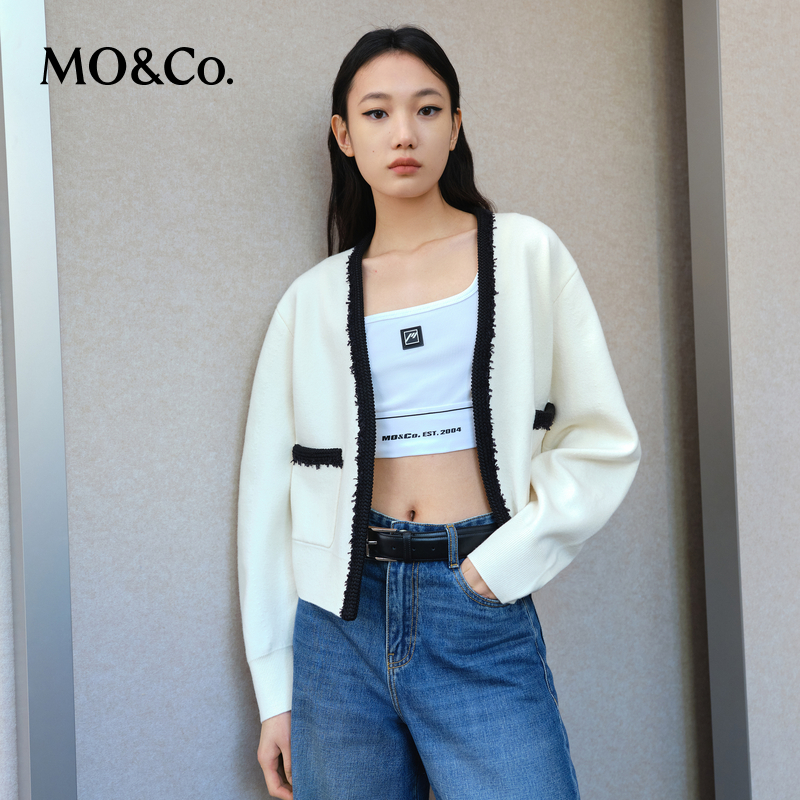 【达人专属】MOCO春法式感绵羊毛混纺毛织开衫小香风防寒MBC1CART03