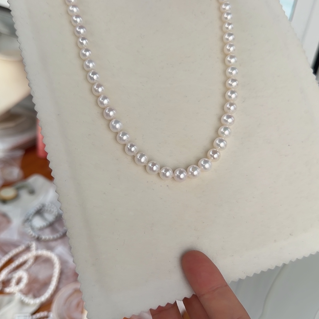 银S925镶嵌淡水珍珠颈饰8-9无核极光镜面正圆无暇炫彩冷白