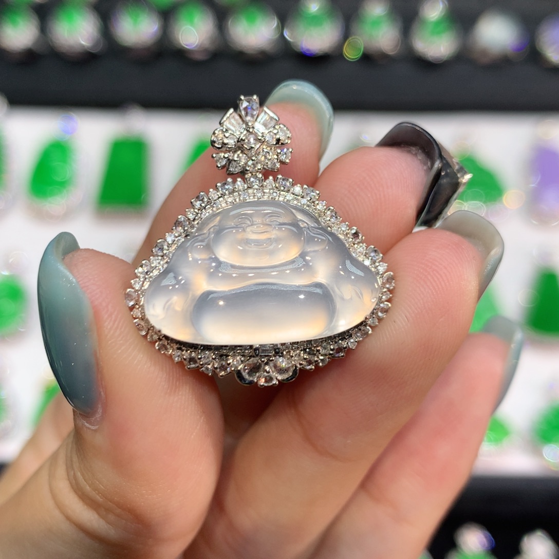 翡翠18K金镶嵌吊坠(不含链)