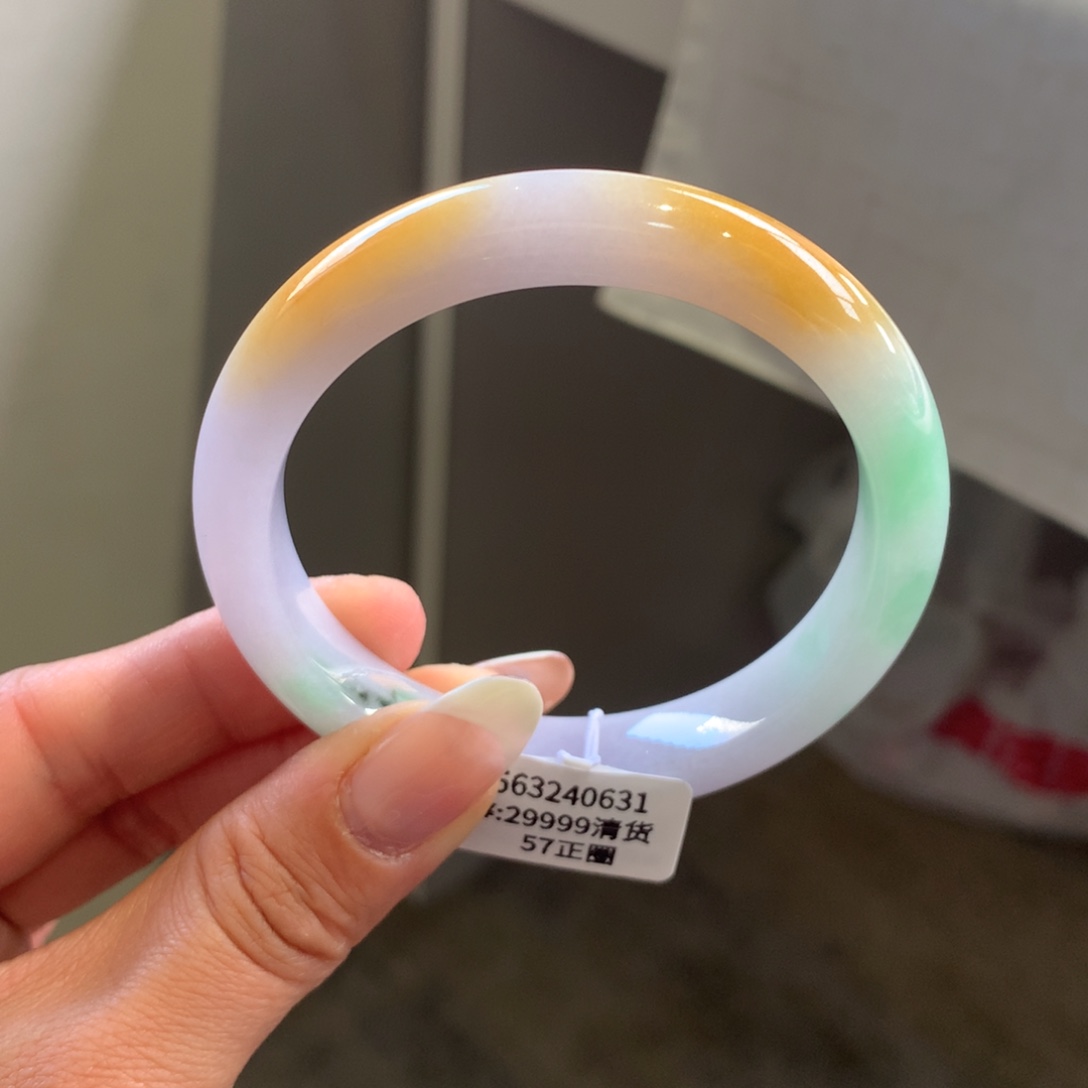 翡翠手镯未镶嵌福禄寿三色镯57正圈