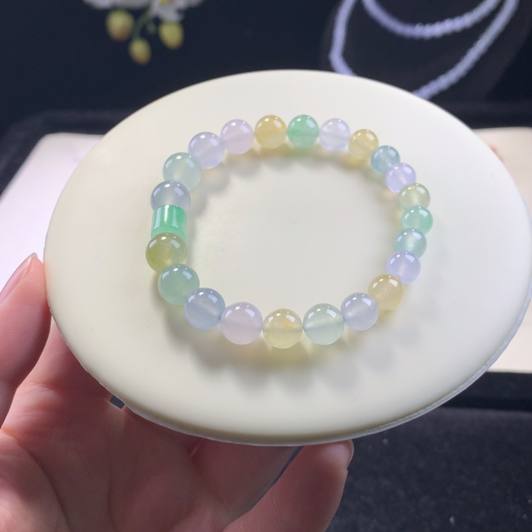 翡翠未镶嵌手串梦幻马卡龙