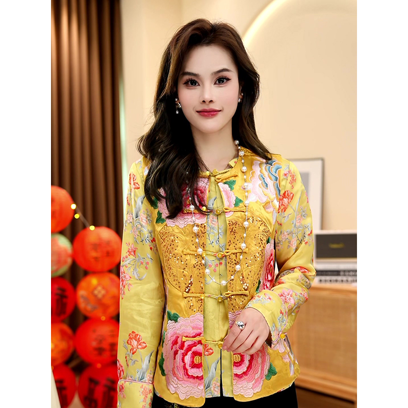 新中式牡丹花重工刺绣时尚气质复古唐装中国风单排扣圆领女装马夹