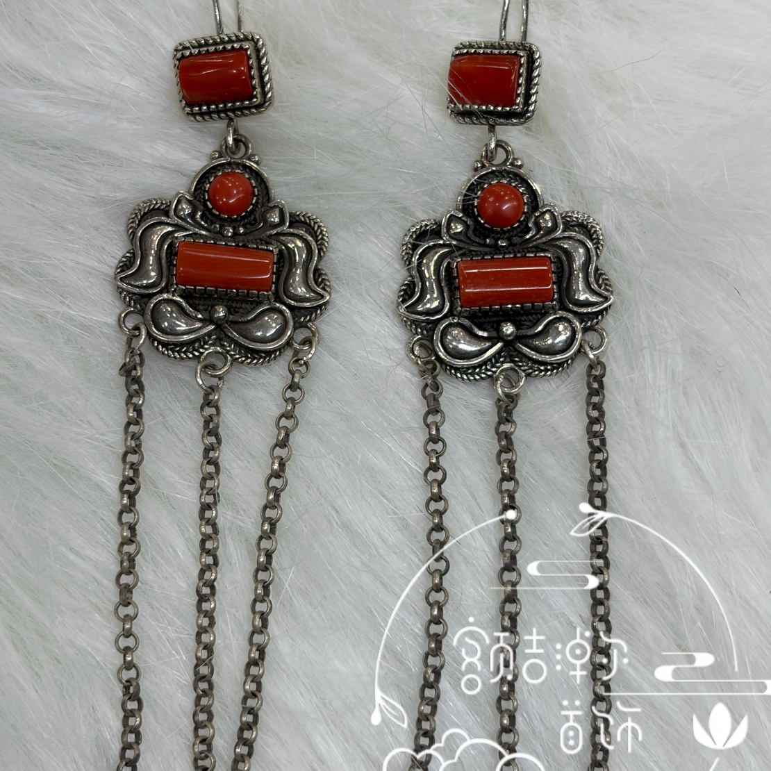 足银羽毛耳饰 足银旭日民族风耳环2200