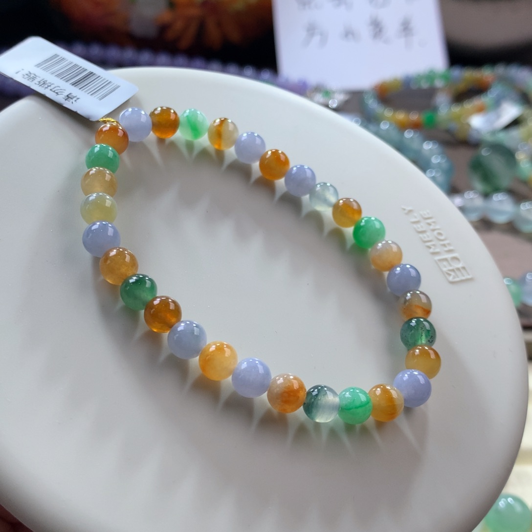 翡翠手链未镶嵌浓色多宝手串