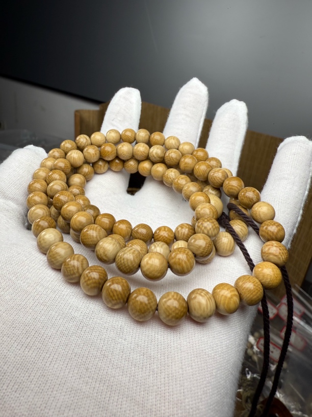 天然犸猛牙108圆珠手串咖料