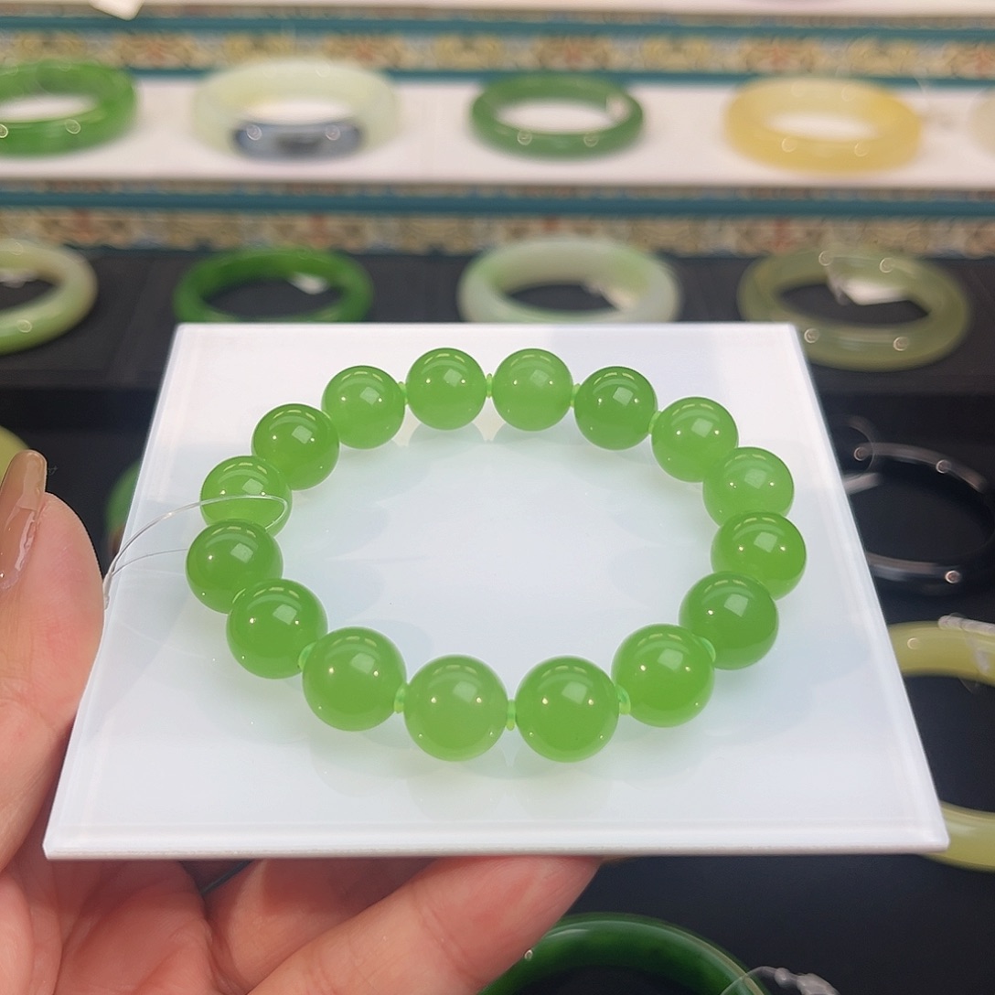 未镶嵌手链和田玉-冰底翠青圆珠手串12