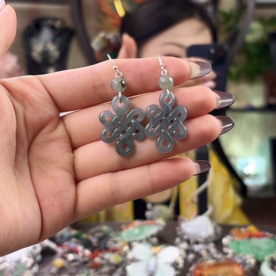 翡翠未镶嵌耳饰中国结耳饰
