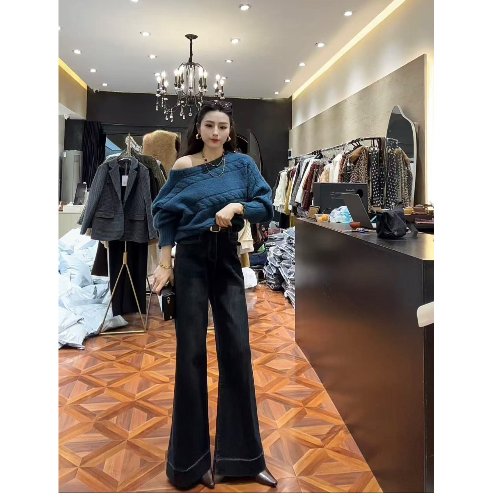 【Wan wan】横麻花可一字肩毛衣