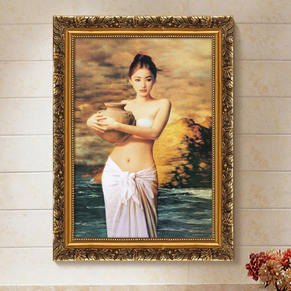 浴室挂画美女抱陶瓷女陶美人仿真油画人物客厅卧室欧式艺术装饰画