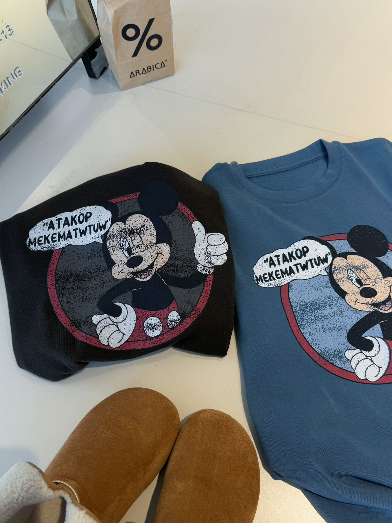 【大老板】冬季拉绒减龄米Q宽松百搭复古做旧印花染色圆领打底衫