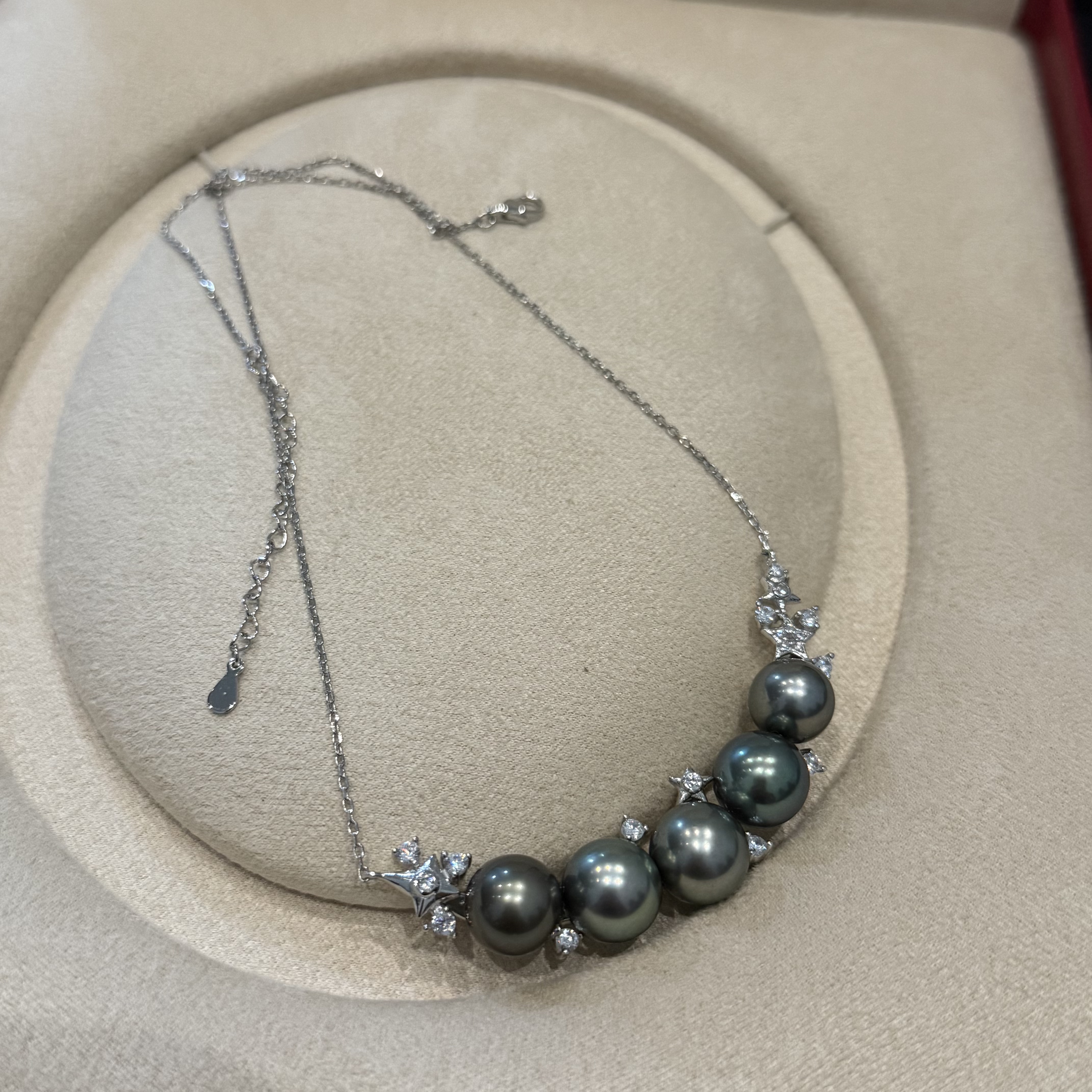 【花好月圆】天然海水珍珠炫彩色大溪地五珠微笑设计师款项链S925银