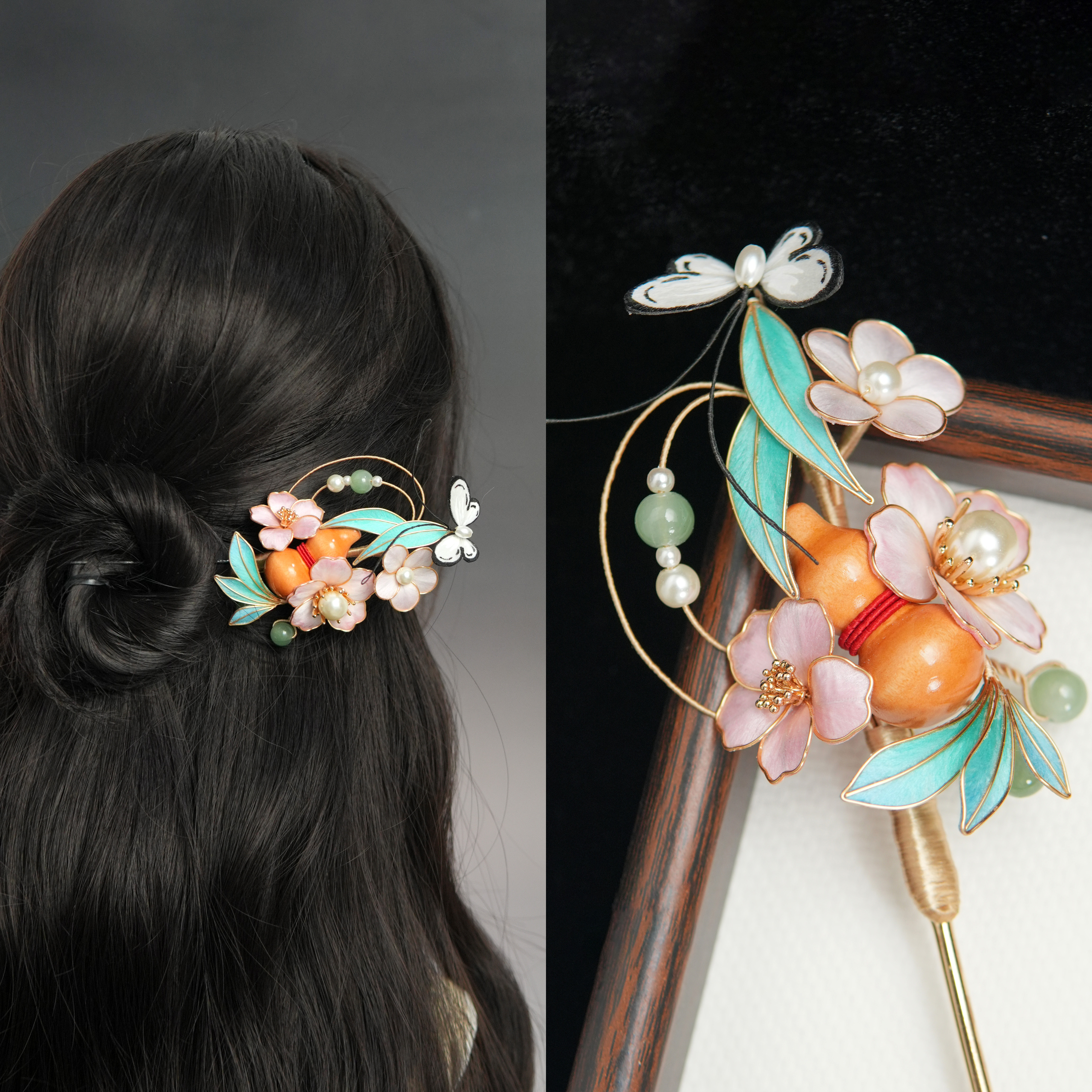 【花间意】非遗绒花簪发簪发钗发梳汉服饰品国风新中式